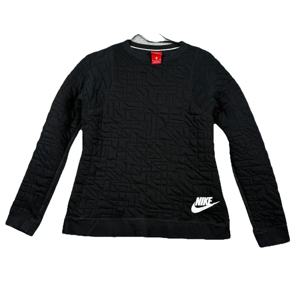 Nike Sportswear Fleece Quilted Sweatshirt Girls Size XL Black Pockets AQ6367-621